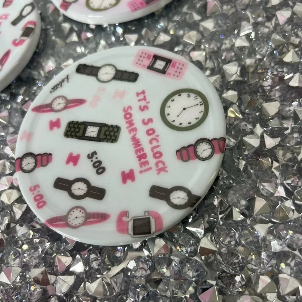 3 coasters it’s 5 o’clock somewhere pink purple blue Fun Clock-Themed drinkware
